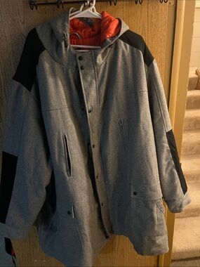 Men's Gray Hooded Winter Coat with Orange Lining Sz 7XL big